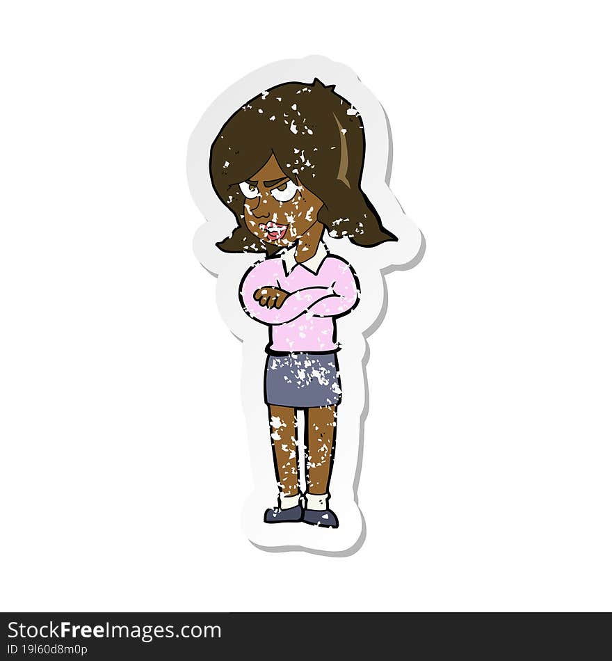 retro distressed sticker of a cartoon angry woman