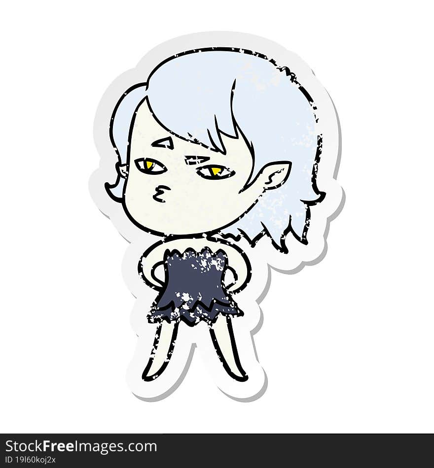 distressed sticker of a cartoon vampire girl