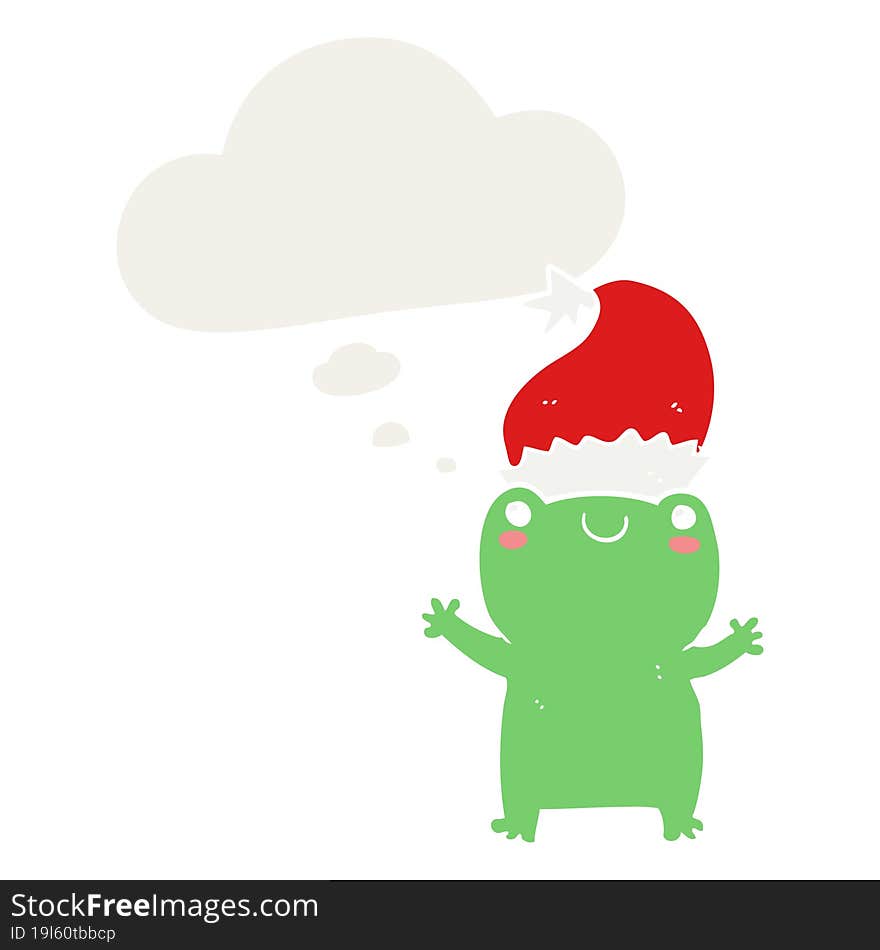 cute christmas frog and thought bubble in retro style