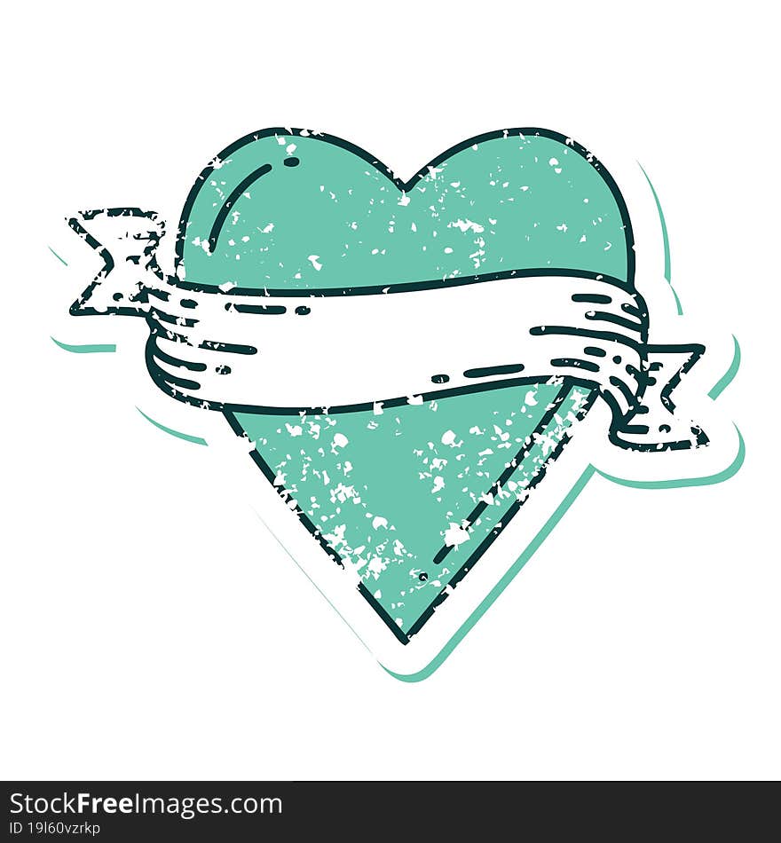 Distressed Sticker Tattoo Style Icon Of A Heart And Banner