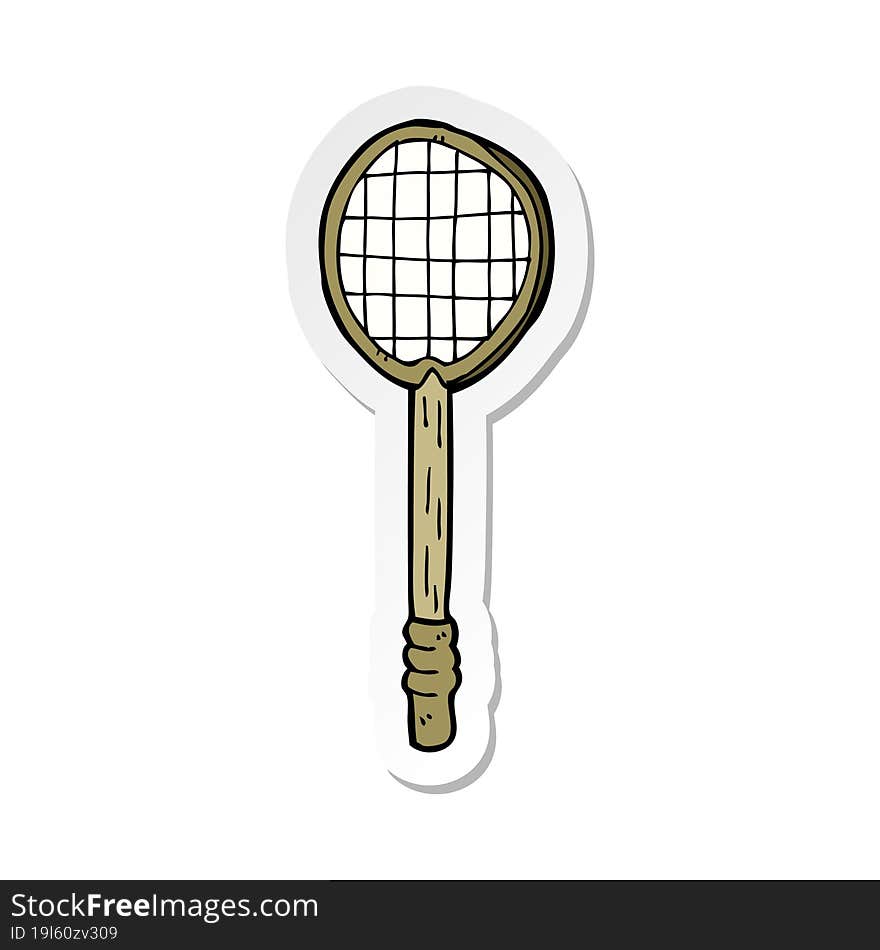 sticker of a cartoon old tennis racket