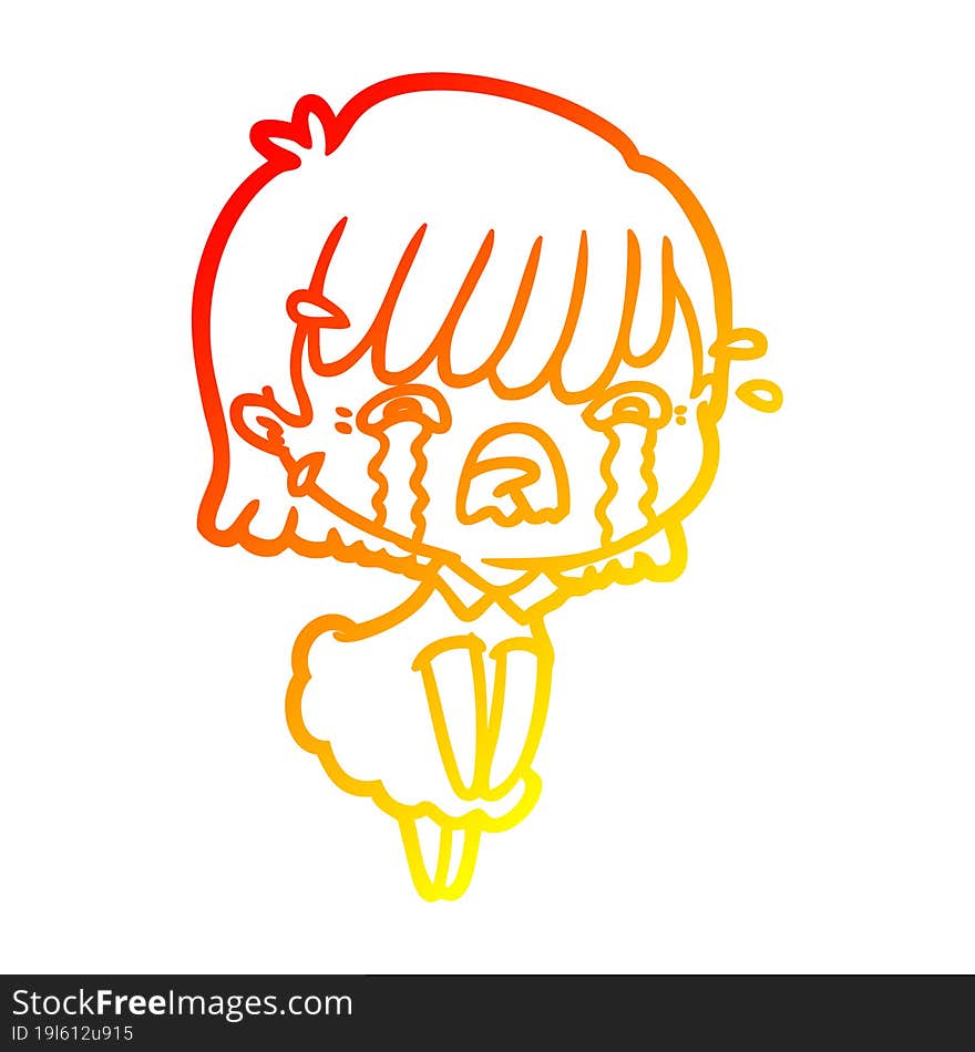 warm gradient line drawing of a cartoon girl crying