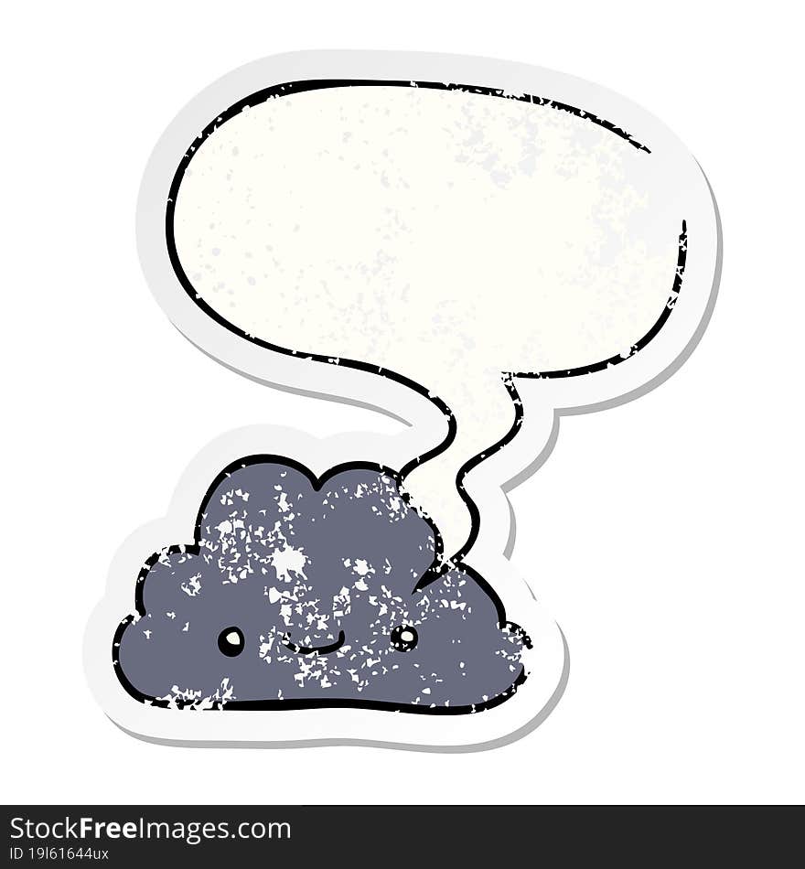 Cute Cartoon Cloud And Speech Bubble Distressed Sticker