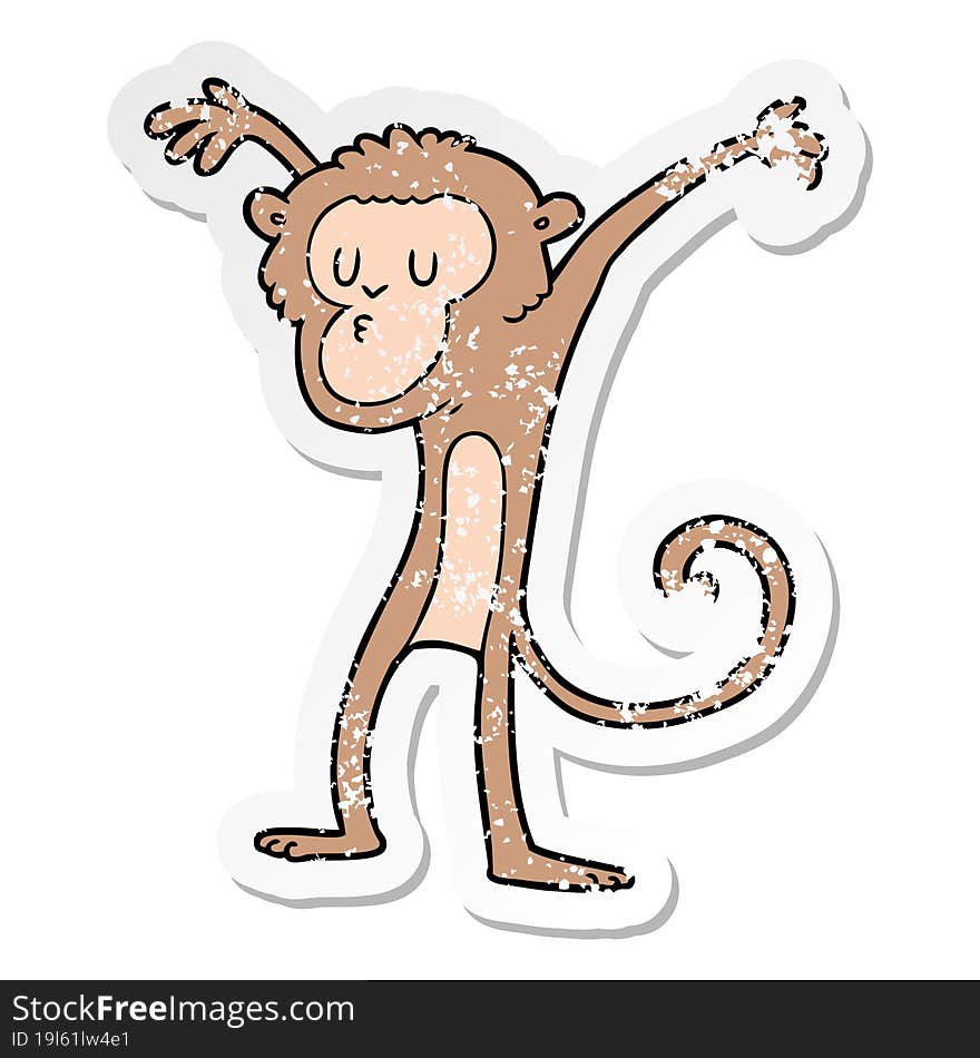 distressed sticker of a cartoon monkey