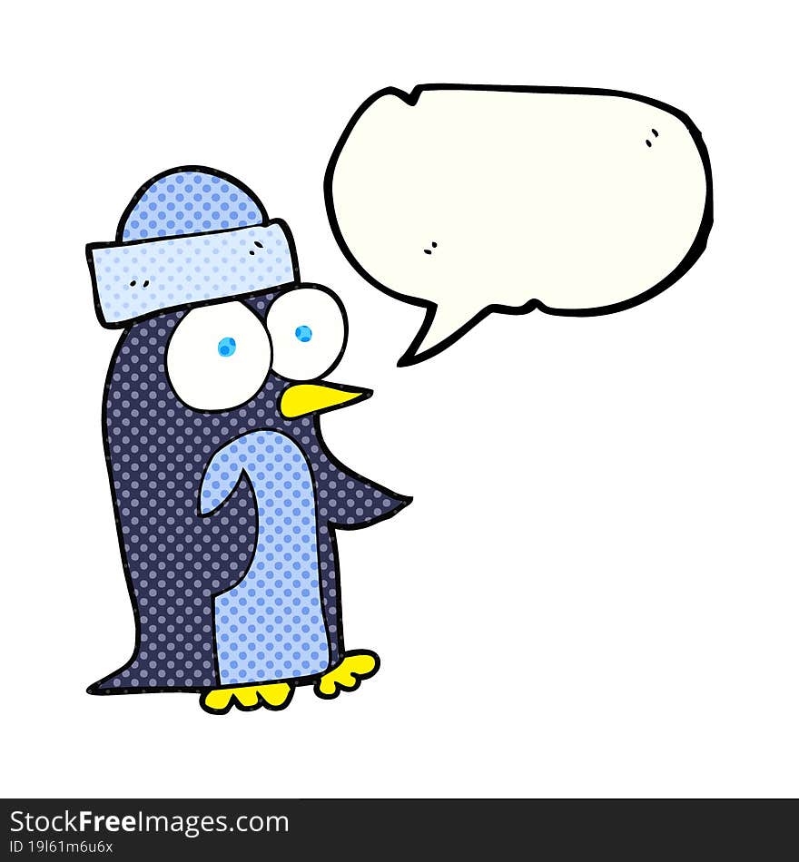 freehand drawn comic book speech bubble cartoon penguin