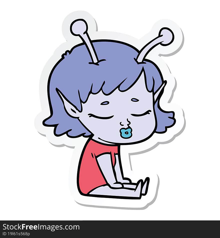 sticker of a cute alien girl cartoon