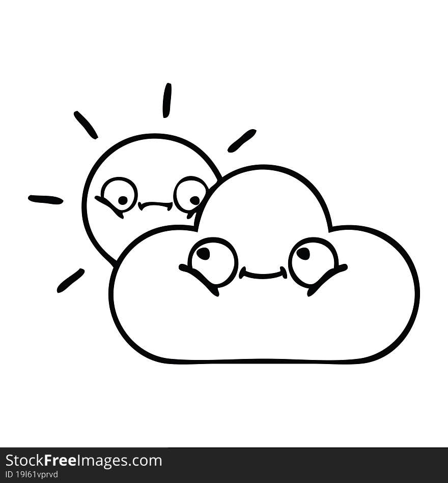 line drawing cartoon sunshine and cloud