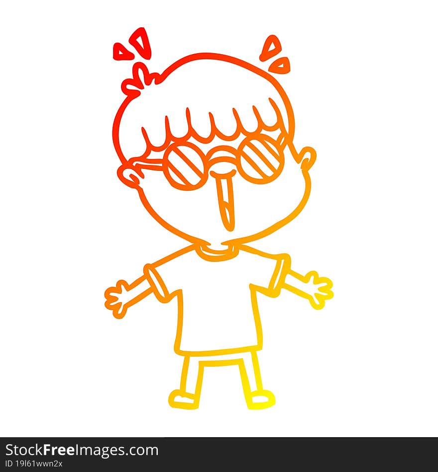 warm gradient line drawing cartoon boy wearing spectacles