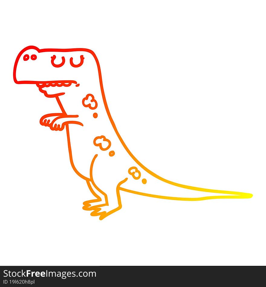 warm gradient line drawing of a cartoon dinosaur