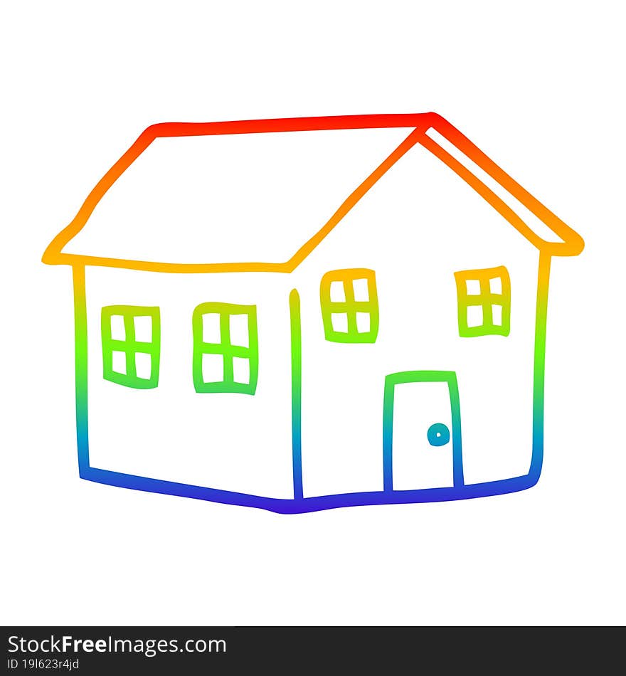 rainbow gradient line drawing cartoon house