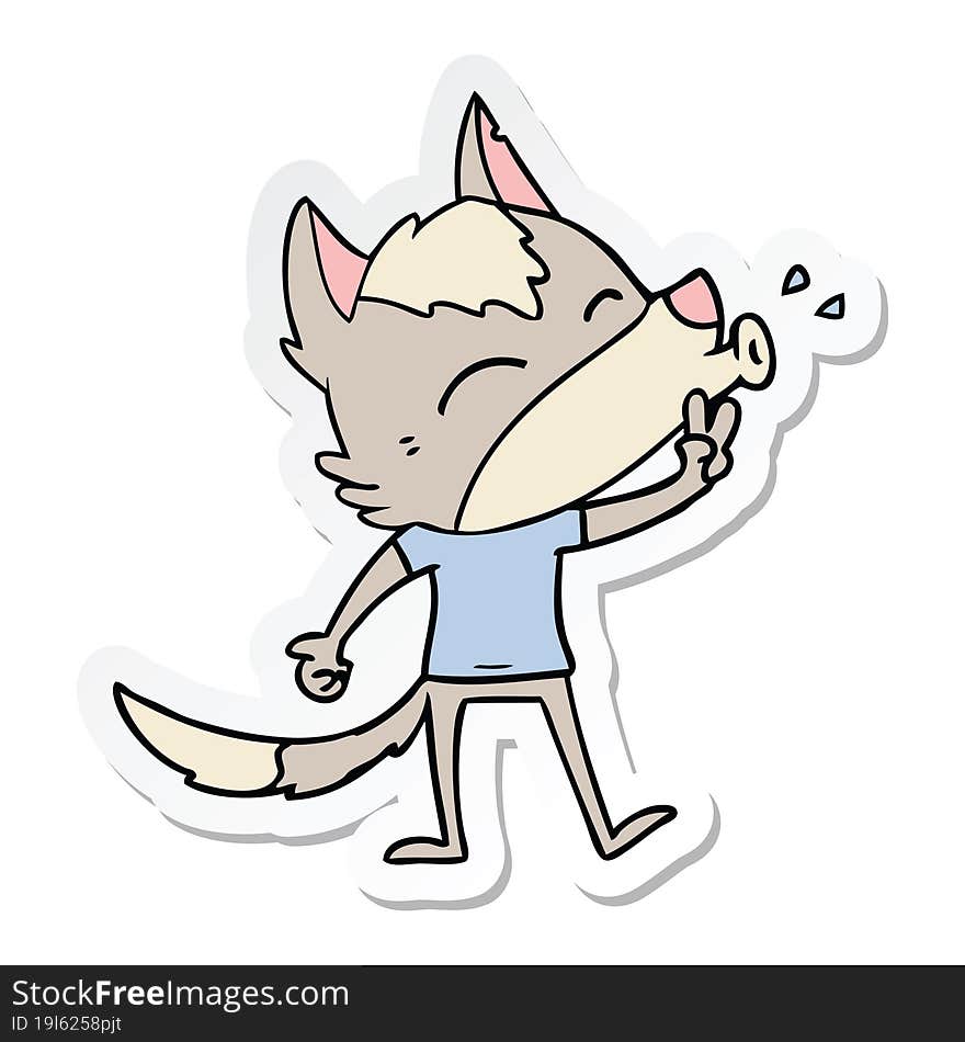 sticker of a howling cartoon wolf wearing clothes