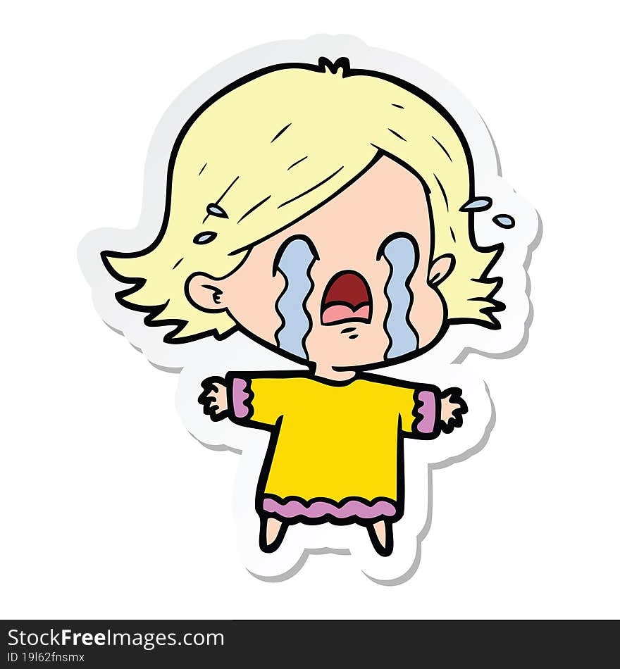 Sticker Of A Cartoon Woman Crying