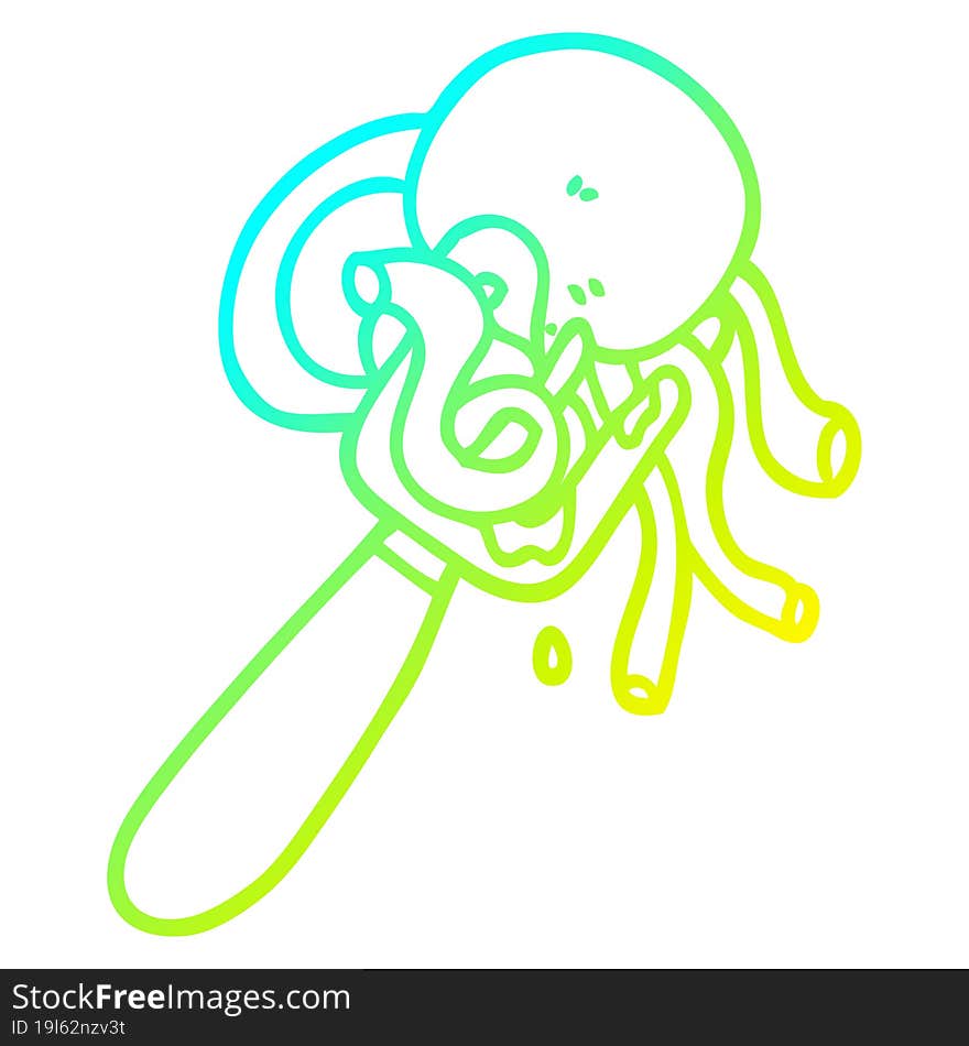 cold gradient line drawing cartoon spaghetti and meatballs on fork