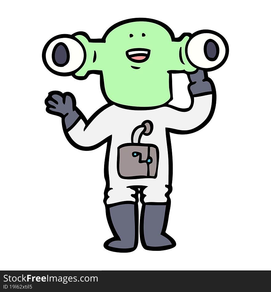 friendly cartoon alien waving. friendly cartoon alien waving