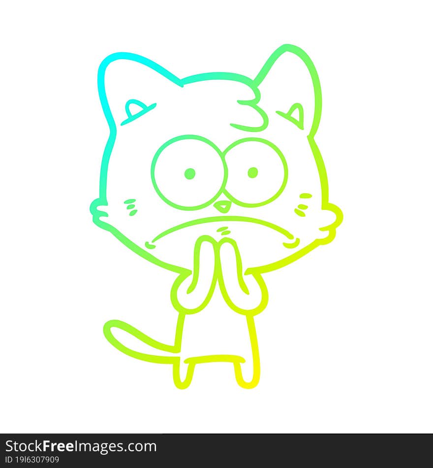 Cold Gradient Line Drawing Cartoon Nervous Cat