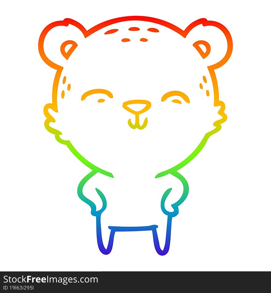 rainbow gradient line drawing of a happy cartoon bear with hands on hips