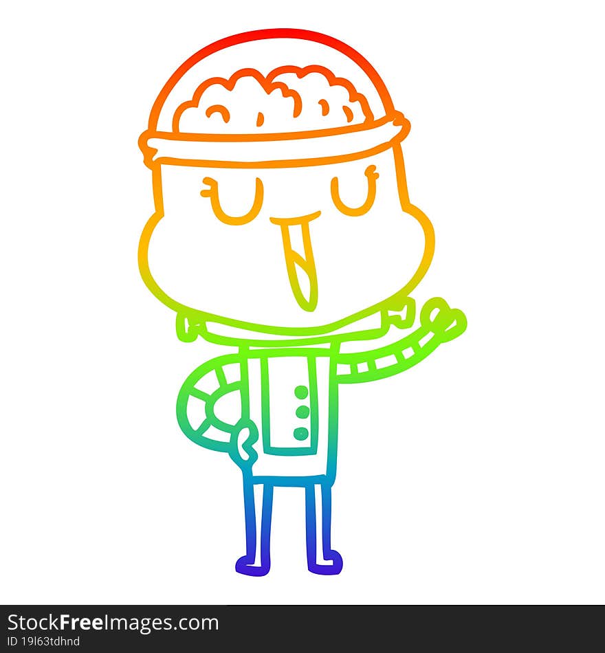 rainbow gradient line drawing of a happy cartoon robot