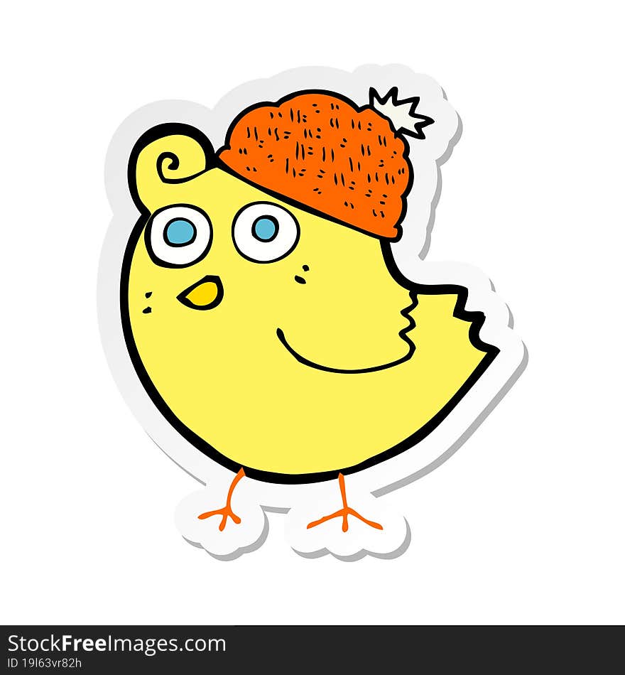 sticker of a cartoon bird wearing hat