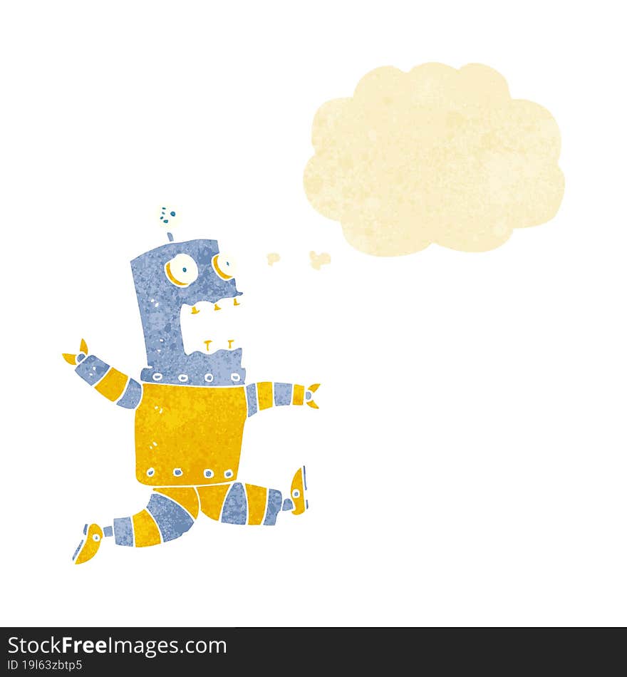 cartoon terrified robot with thought bubble