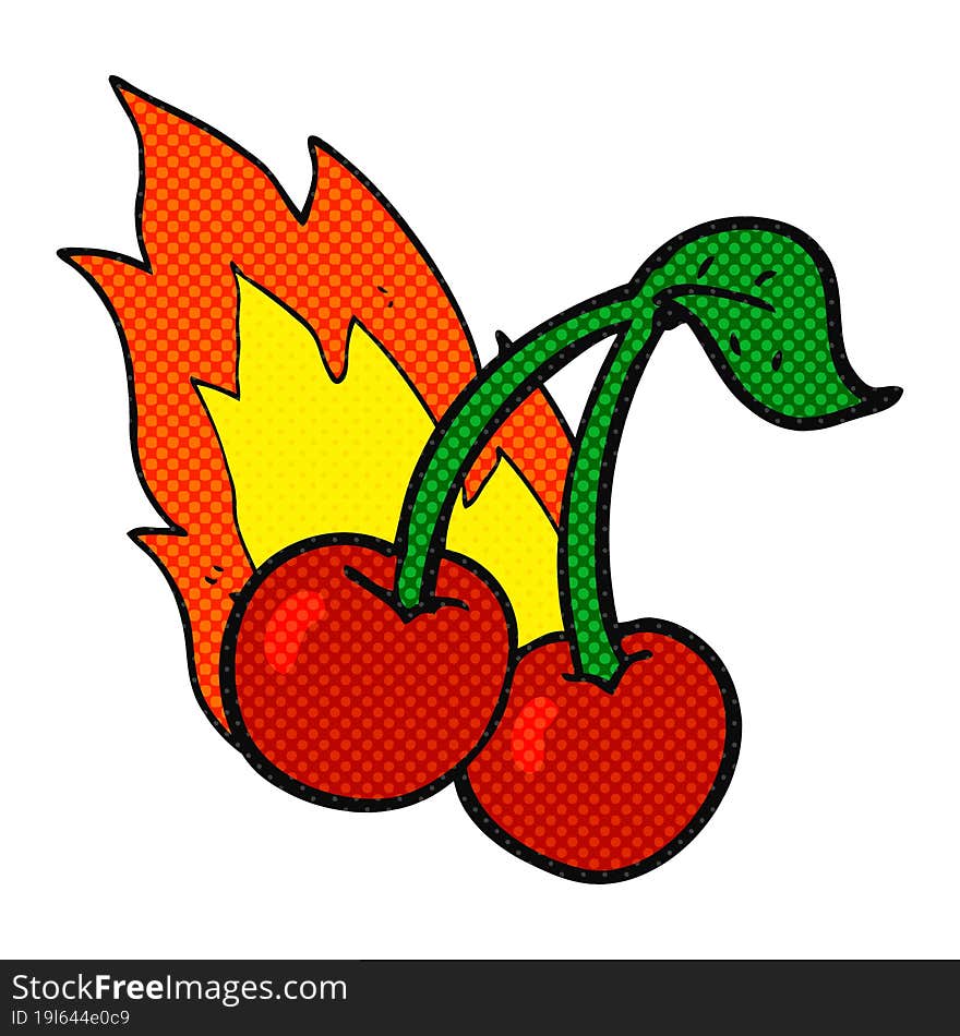 Comic Book Style Cartoon Flaming Cherries