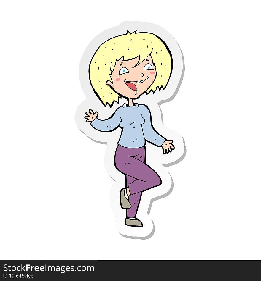 sticker of a cartoon laughing woman