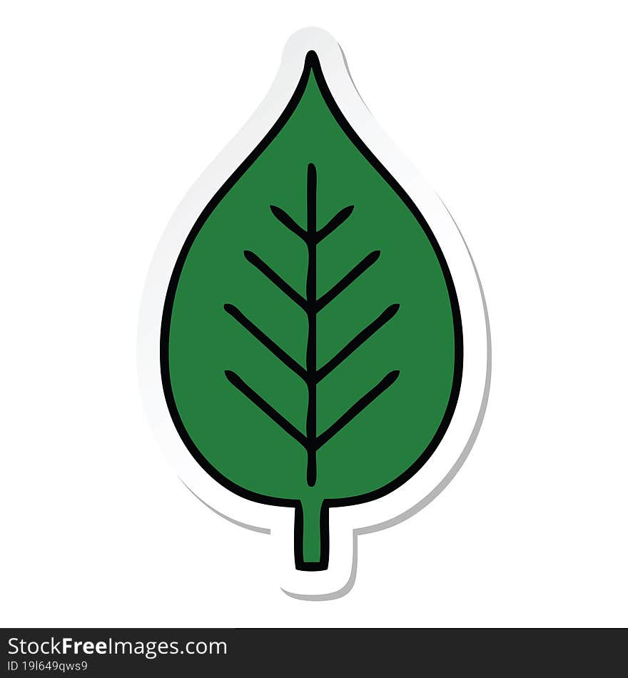 Sticker Of A Cute Cartoon Green Leaf