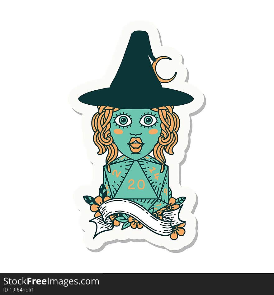 human mage with natural 20 D20 dice roll sticker