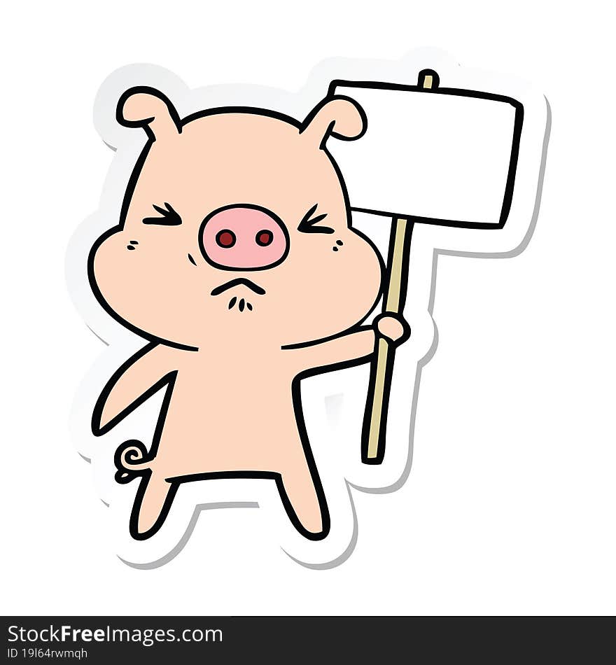 sticker of a cartoon angry pig