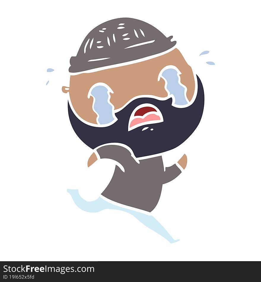 Flat Color Style Cartoon Bearded Man Crying