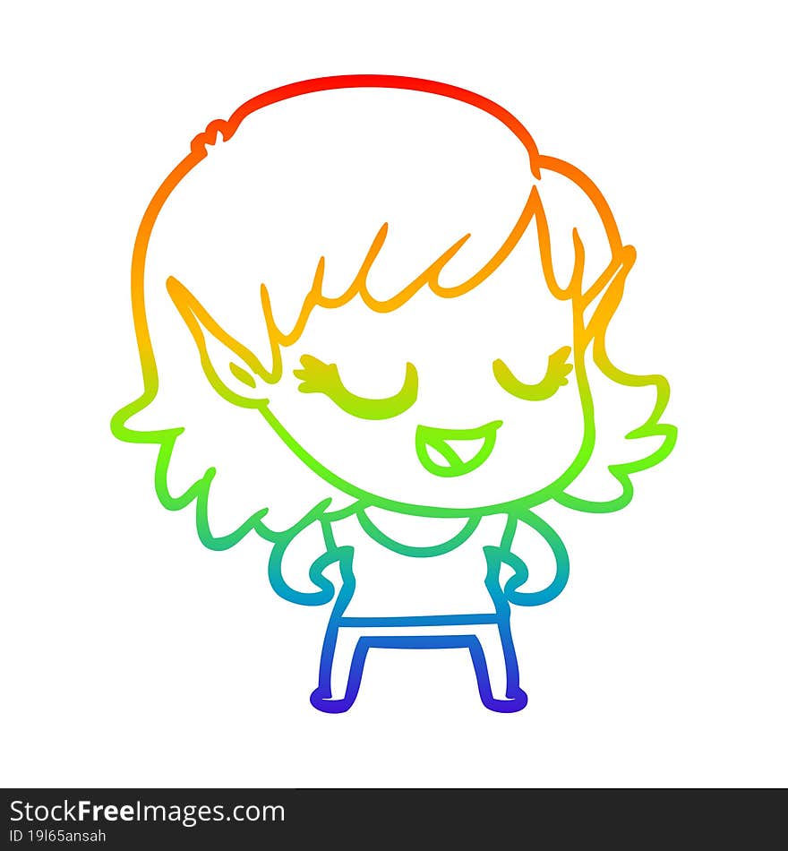 rainbow gradient line drawing happy cartoon elf girl