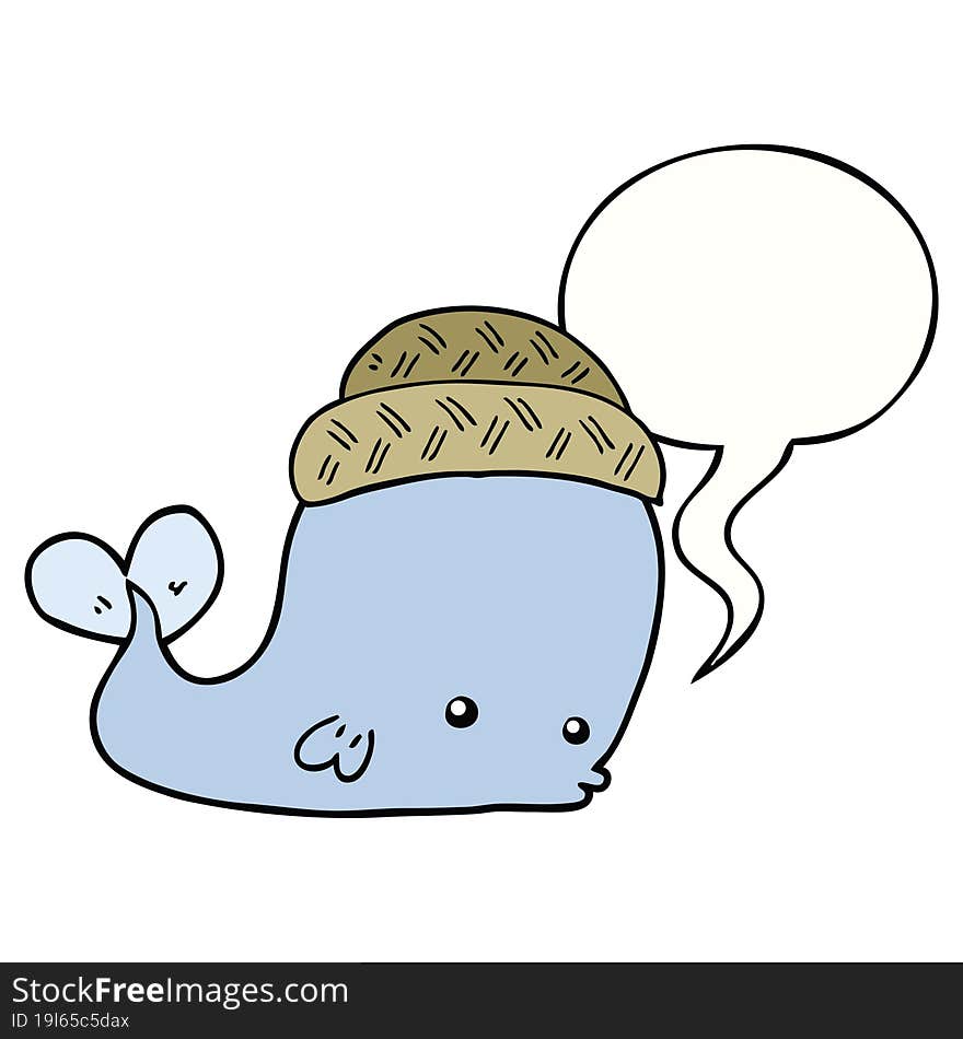 cartoon whale wearing hat and speech bubble