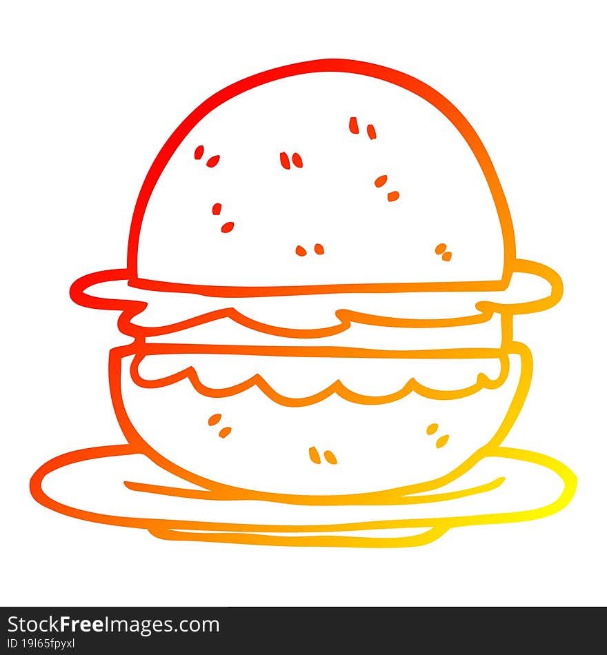 warm gradient line drawing cartoon burger