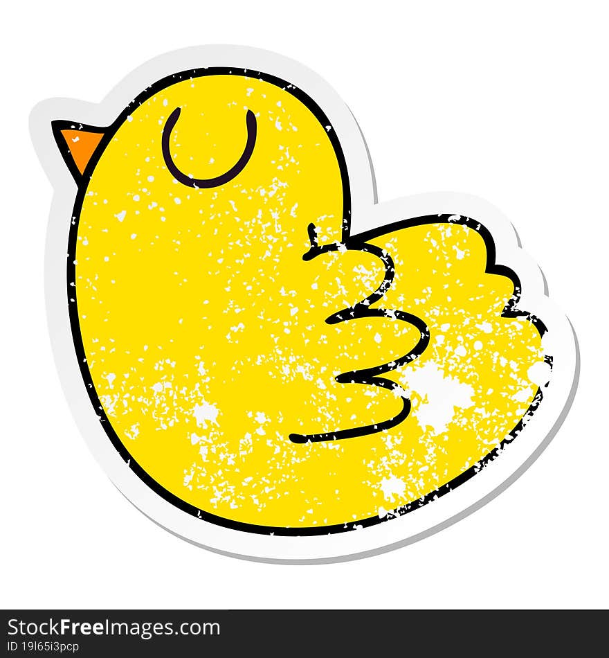 distressed sticker of a quirky hand drawn cartoon yellow bird