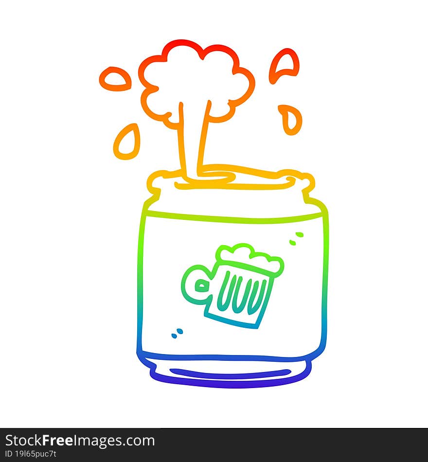 Rainbow Gradient Line Drawing Cartoon Can Of Beer