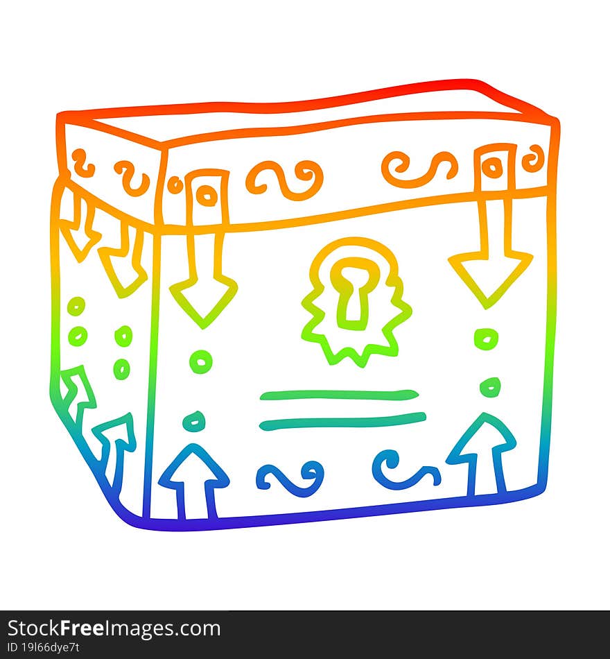 rainbow gradient line drawing of a cartoon treasure chest