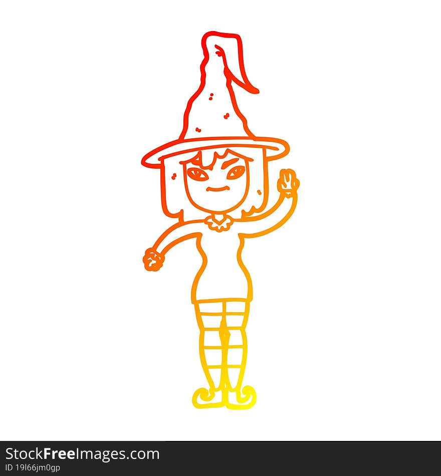 Warm Gradient Line Drawing Cartoon Witch