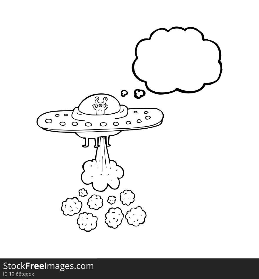 freehand drawn thought bubble cartoon flying saucer