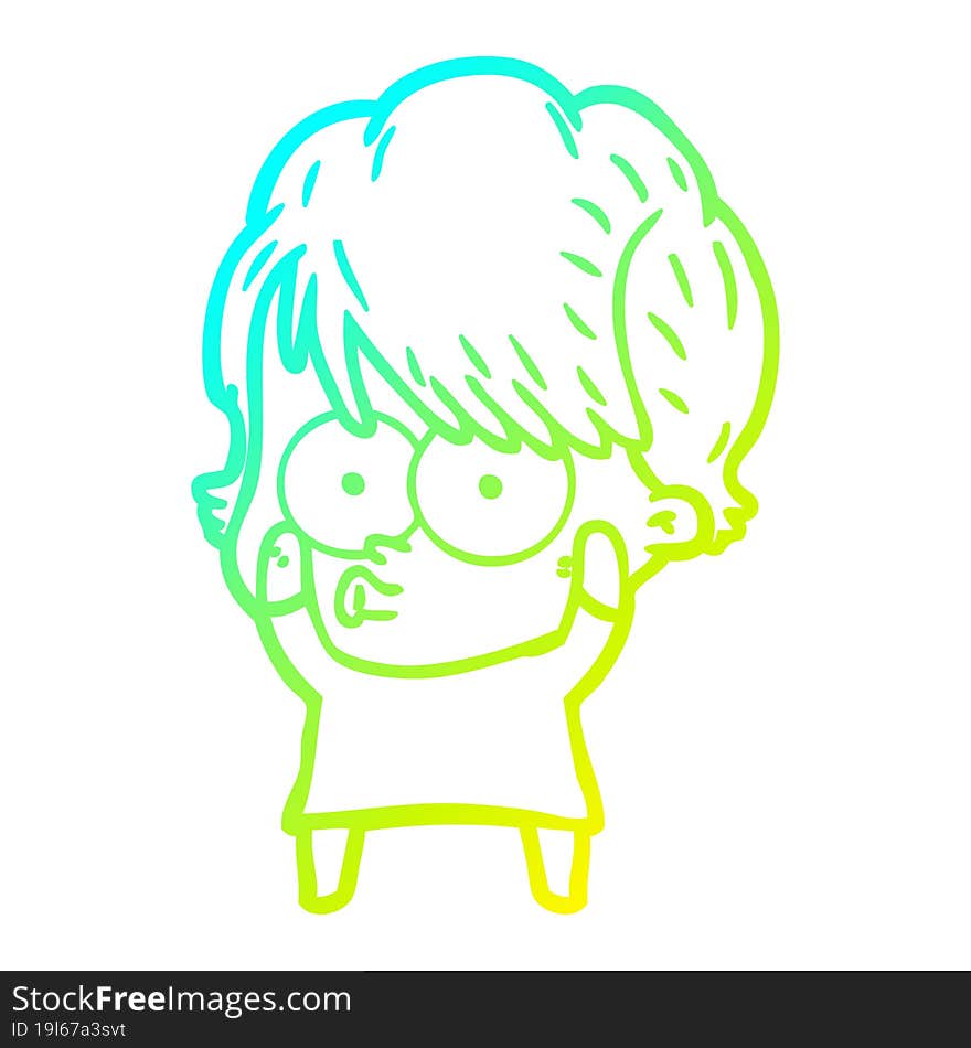 cold gradient line drawing of a cartoon woman