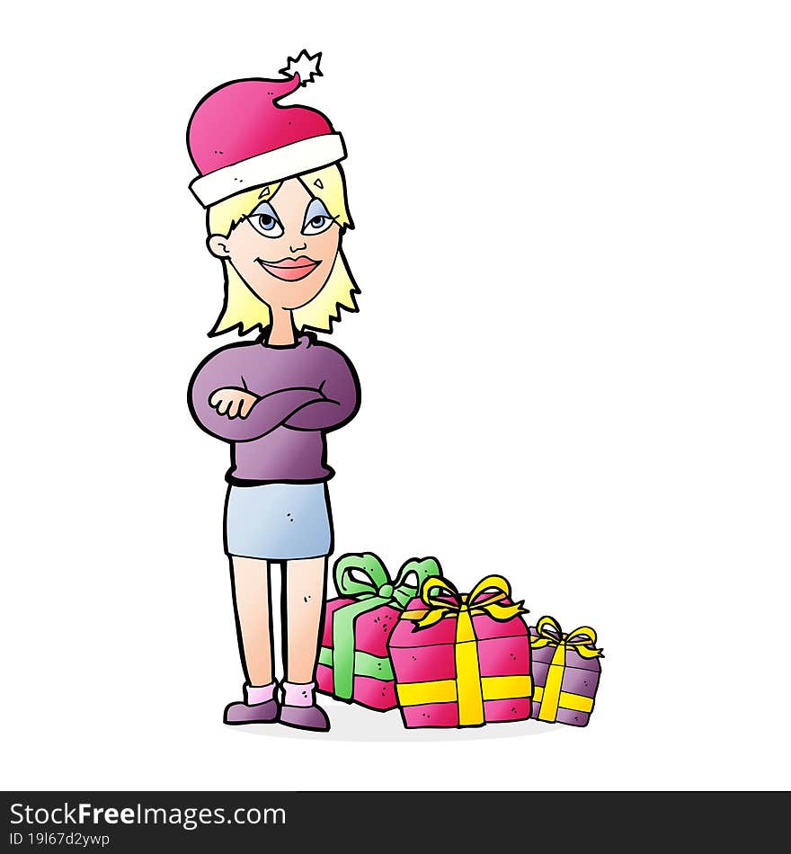 cartoon woman ready for christmas