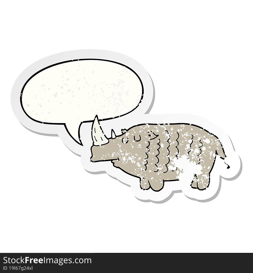 cartoon rhinoceros and speech bubble distressed sticker