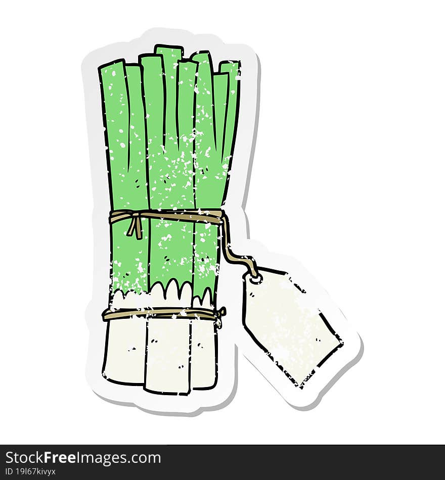 Distressed Sticker Of A Cartoon Organic Leeks