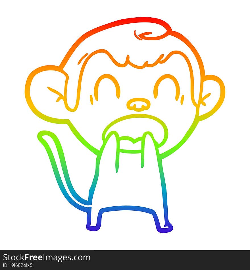 Rainbow Gradient Line Drawing Shouting Cartoon Monkey