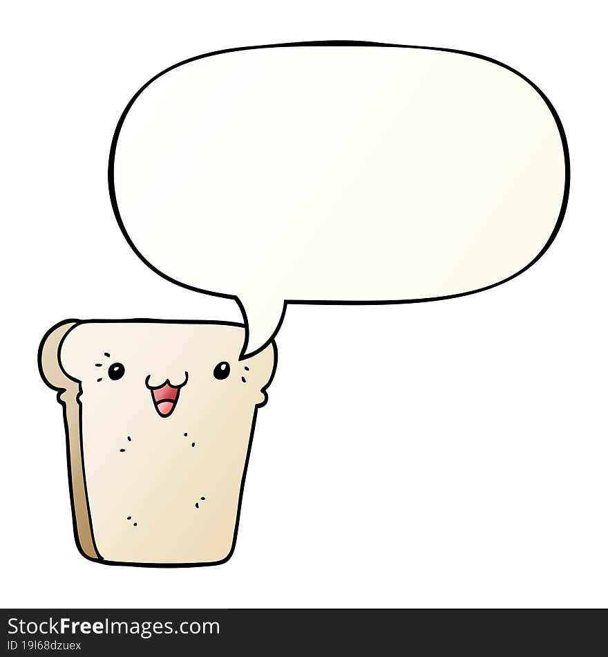 cartoon slice of bread with speech bubble in smooth gradient style