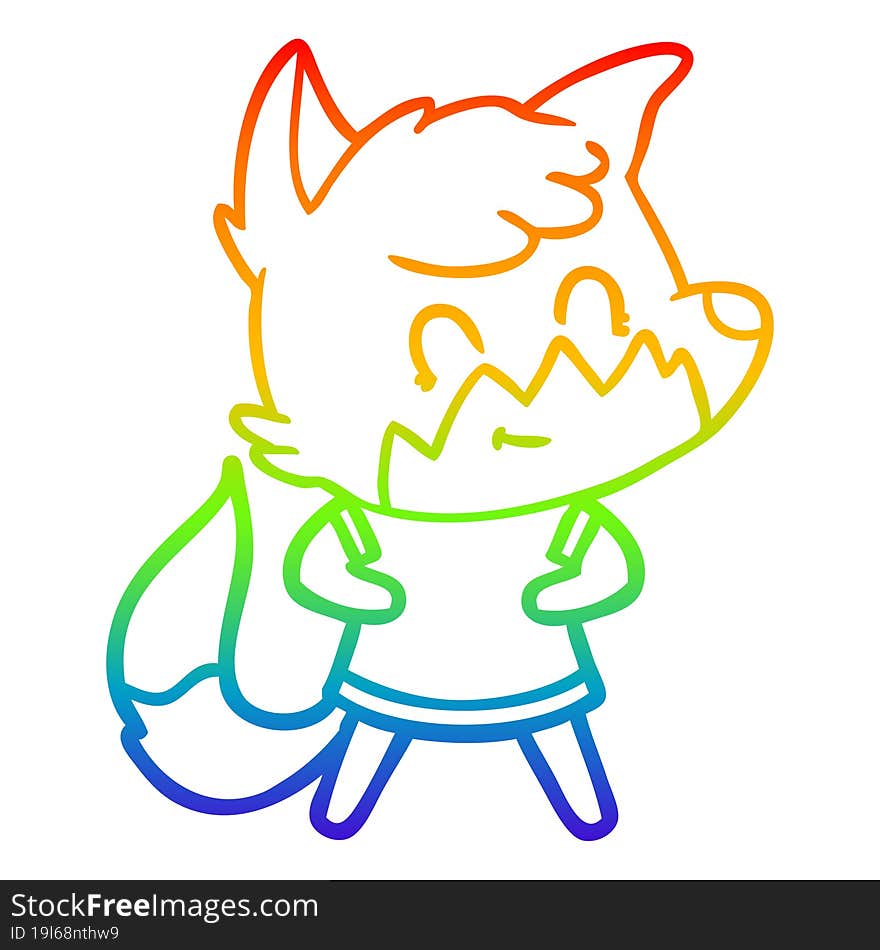 rainbow gradient line drawing cartoon happy fox