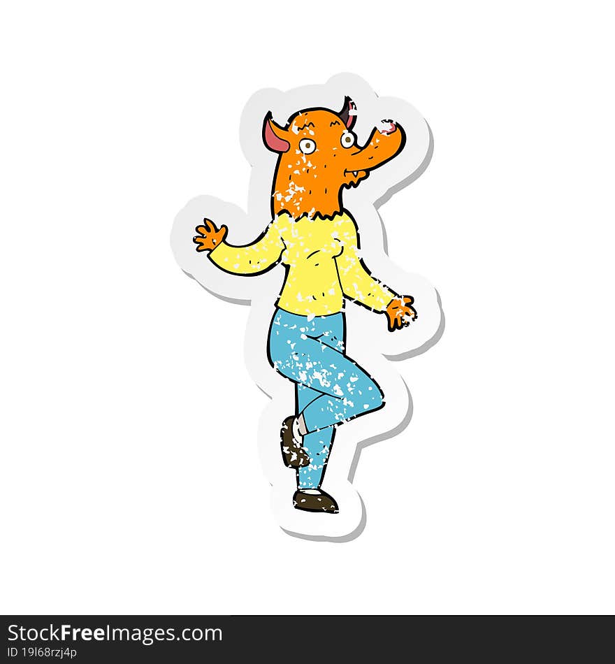 Retro Distressed Sticker Of A Cartoon Dancing Fox Woman