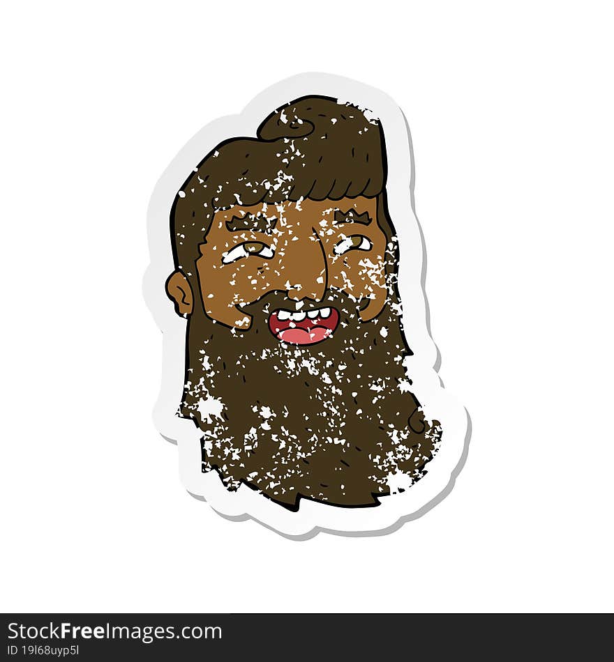 Retro Distressed Sticker Of A Cartoon Laughing Bearded Man