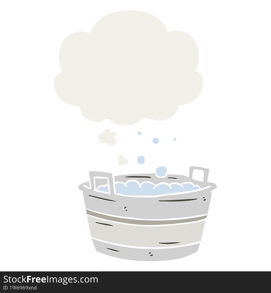 cartoon old tin bath with thought bubble in retro style