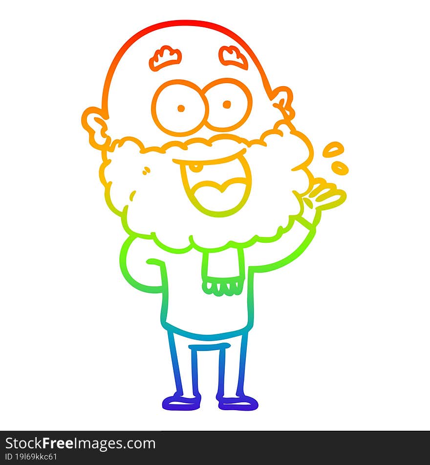 rainbow gradient line drawing of a cartoon crazy happy man with beard amazed