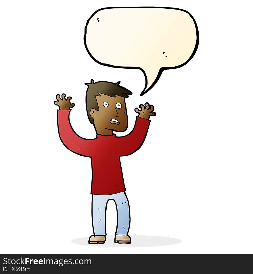 cartoon terrified man with speech bubble