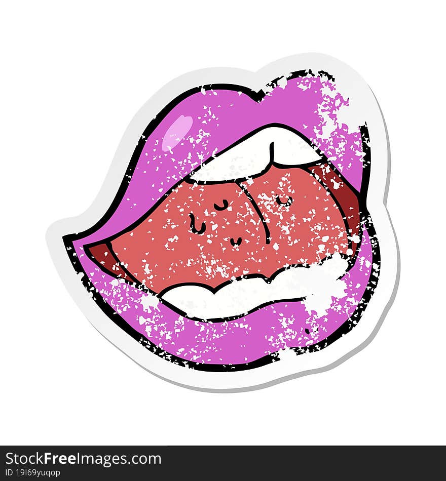 retro distressed sticker of a cartoon pink mouth